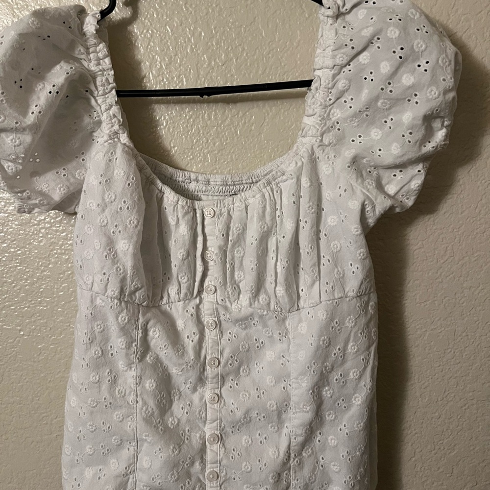 Hollister White Eyelet Blouse with Puff Sleeves